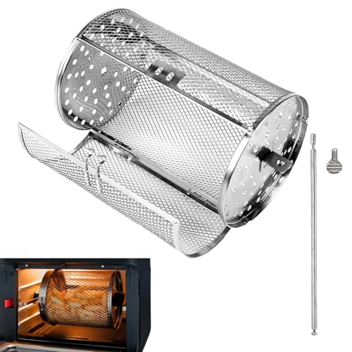 ローリンググリルバスケット - ステンレススチールエアフライヤーバスケット、シーフード回転バスケット | ローリンググリルバスケットコーヒーロースターラウンドグリルバスケット、ベーキングナッツコーヒー豆グリルバーベキュー用グリルフライドポテトバスケット