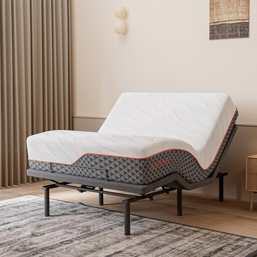 Image of ESHINE 14 inch Hybrid Mattress Queen(Medium Soft) + Adjustable Bed Frame - Luxury Gel Memory Foam, Upholstered Bed Frames with Massage, USB, Under Bed Night Light, Head and Foot Incline, Queen