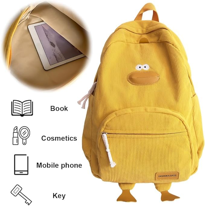 Cartoon Duck Backpack Kawaii Aesthetic Backpack Corduroy Backpacks Bookbag for Girls Women3