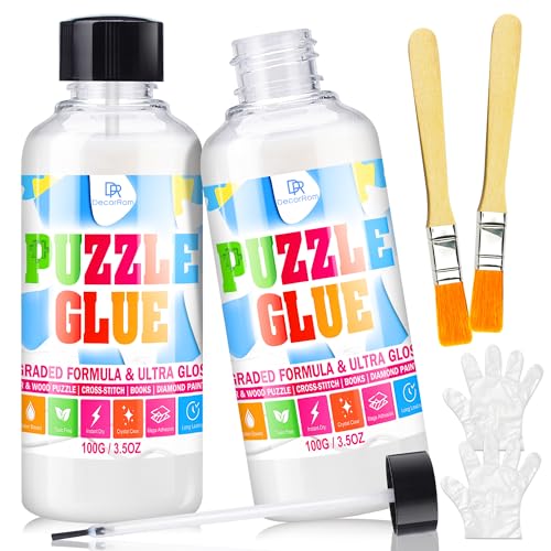 DecorRom Pegamento Puzzle Transparente - Kit Conservación 200ml con Aplicador Preciso, Secado Rápido, No Tóxico, Soluble en Agua, para 5000 Piezas, Ideal para Enmarcado, Accesorios Puzzle Adultos