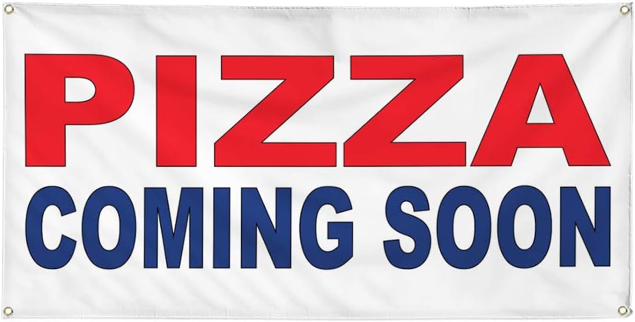 Vinyl Banner Multiple Sizes Pizza Coming Soon Red Blue Food Bar Restaurant Truck Business Outdoor Weatherproof Industrial Yard Signs 10 Grommets 60x144Inches