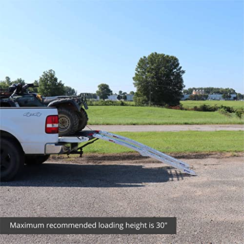 Titan Ramps Pair Of 7.5 Ft Long Aluminum Plate Top Ramps, Rated 1,500 Lb, Max Loading Height 30In, Arched Design, Safety Strap Included #TOP4