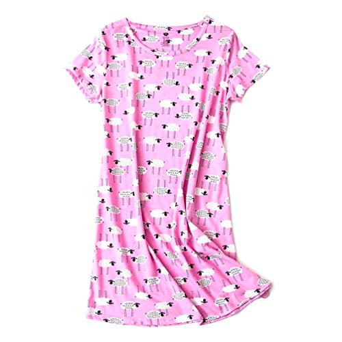 ENJOYNIGHT Womens Cotton Sleepwear Short Sleeves Print Sleepshirt Sleep Tee (Sheep1, 3X-Large)