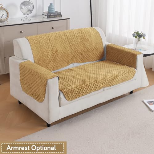 Image of HOKIPO Quilted Sofa Cover for 2 Seater for Seat & Back, 'Quilt Classic' Yellow (IN-926-YLW*2)