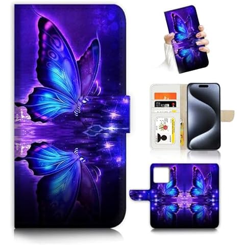 AJOURTEK for iPhone 15 Pro Art Designed Flip Wallet Style Cover Case Fancy Flower Full Body Protection AD003 (#24885 Butterfly 15pro) Cover