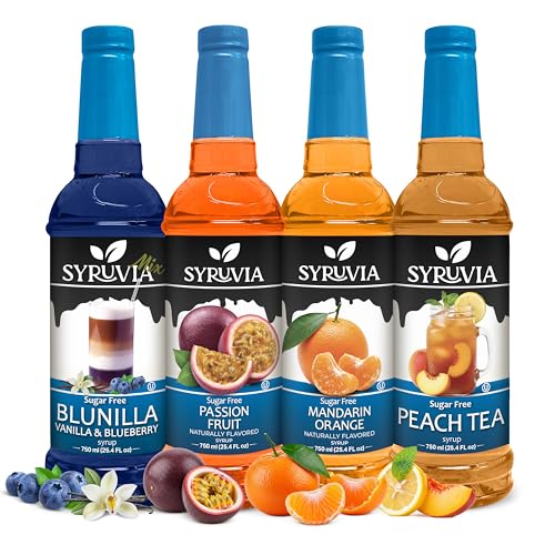 Syruvia Sugar Free BLUNILLA, Passion Fruit, Mandarin Orange, Peach Tea