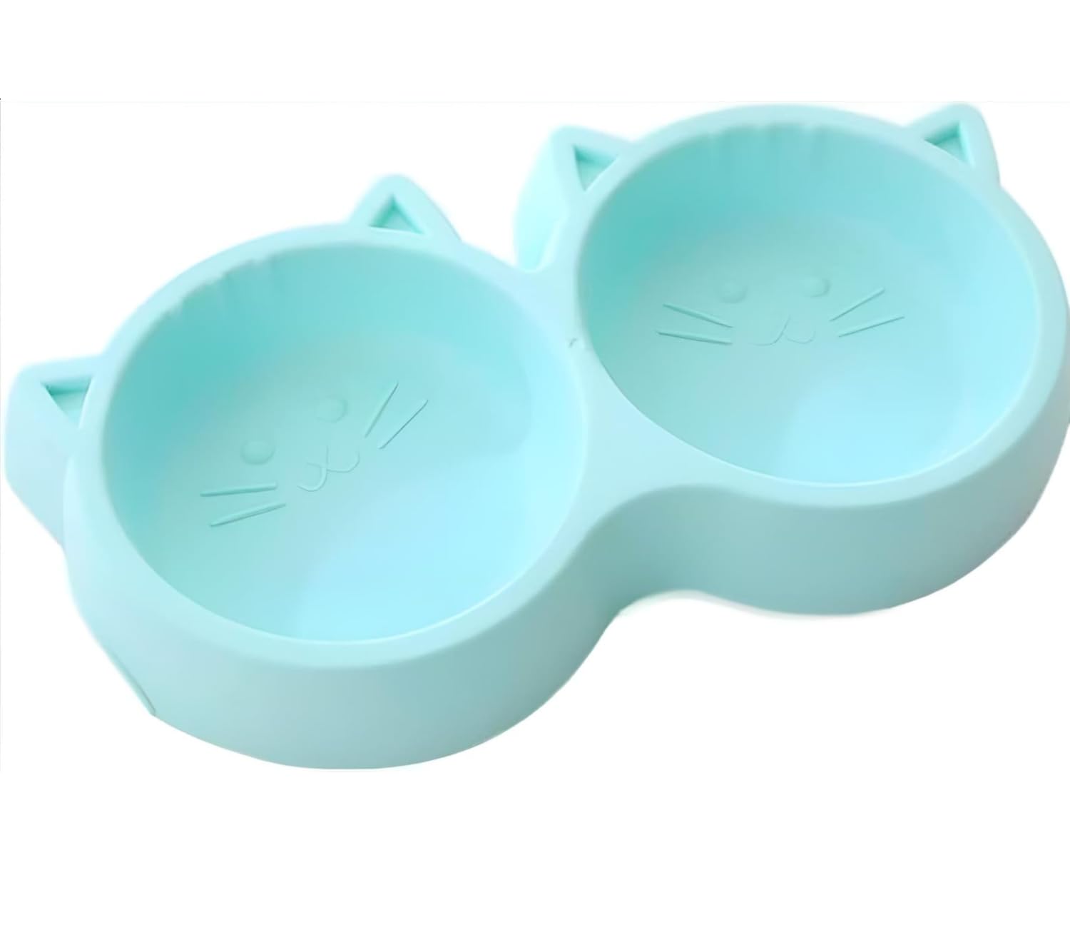 Tails Of Joy Non-Slip, Non-Toxic Pet Feeding Plastic Cat Face Shaped Double Bowl Food & Water Feeder 2-in-1 Bowl for Dogs, Puppies, Cats & Kittens (Color May Vary)