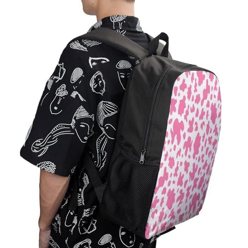Pink Cow Skin Pattern Backpack Simple Leisure Travel Backpack Outgoing Daypack 17 Inch4