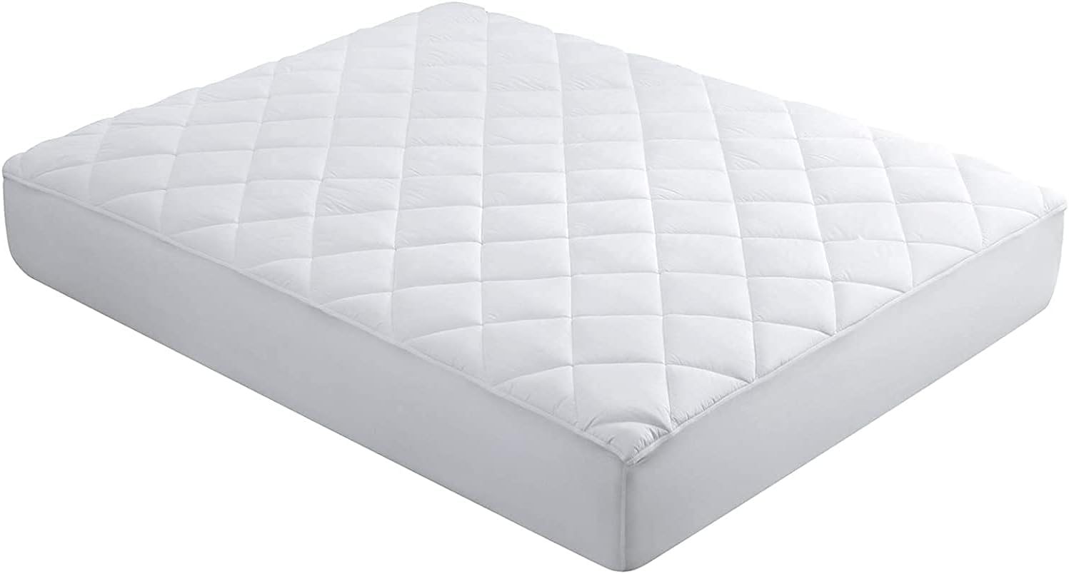 Quilted Fitted Mattress Protector Pad Deep Pocket - Elastic Fitted Fluffy Mattress Protector- Extra Deep Packet (King, White)