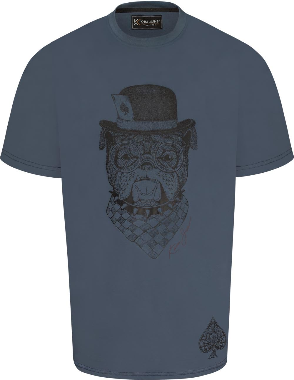 Kam Men's Blue Jeanswear Bulldog Card Graphic Print Ss T-Shirt - 7XL