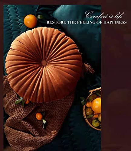 Natureman 13.7 Inch Round Throw Pillow,Velvet Home Decoration Pleated Cushion, Pumpkin Pillow Cushion Suitable For Living Room Sofa Bed Floor(Orange) #TOP2