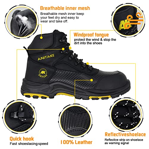 Steel Toe Work Boots for Men, Non-Slip Heavy Duty Leather EH Safety Construction Boots, Puncture Resistant, Breathable & Comfortable3
