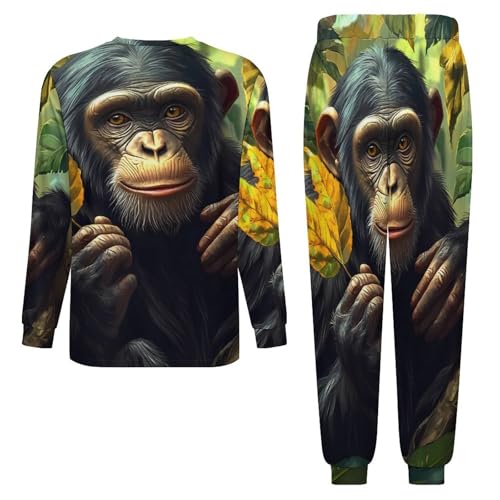 Monkey Gorilla Men’s Pajama Set Long Sleeve Top And Pants Loungewear Sleepwear Pjs Nightwear4