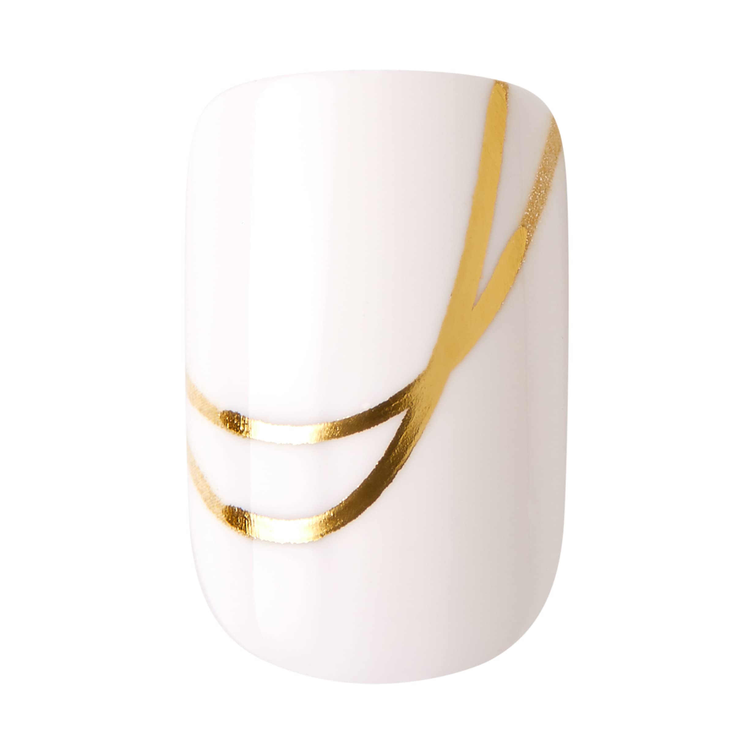 KISS Voguish Fantasy Nails Glam and Glow – Sztuczne Paznokcie z Klejem, Krótkie, Kwadratowe, Białe ze Złotym Brokatem, Zestaw 28 sztuk