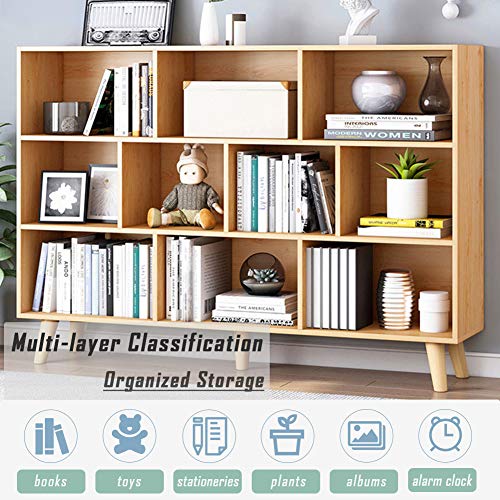 Image of IOTXY Wooden Open Shelf Bookcase - 3-Tier Bookshelf with Legs, Pear Yellow