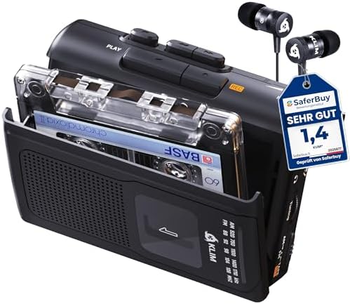 KLIM Leitor de fita cassete K8 port&aacute;til + gravador de cassete + n...