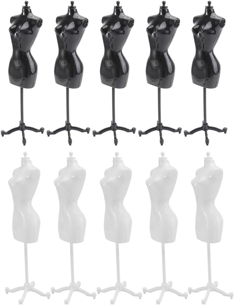 Kisangel 10Pcs Mini Doll Mannequin Stands, 7.8" Adjustable Dress Form Display Holder for Miniature Clothes, Plastic Model Support Rack for Dollhouse DIY Craft