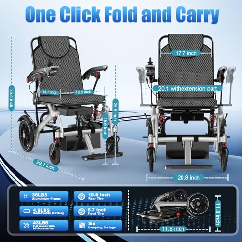 Image of Electric Wheelchair for Adults, 36LBS Lightweight Electric Wheelchairs, 500W Brushless Motor Power Wheelchair, Foldable Motorized Wheelchair for Seniors, HW219SL-15