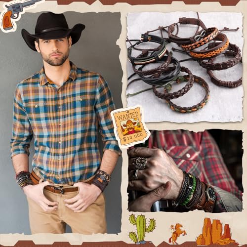 Tondiamo 50 Pcs Braided Leather Bracelets for Men Women Wrap Wooden Bead Cuff Bracelet Hemp Cords Ethnic Tribal Handmade Wrap Wristband Bracelets Set Adjustable for Personal Wearing4