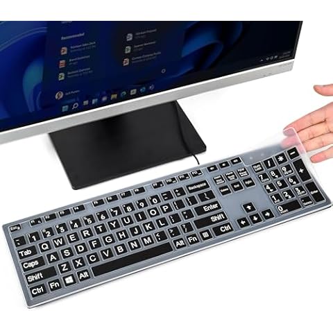 Keyboard Cover with Large Letters Compatible with DELL KB216 KB216b KB216t KB216d KB216p Wired Keyboard/DEll KM636 Wireless Keyboard Protector -Black Cover