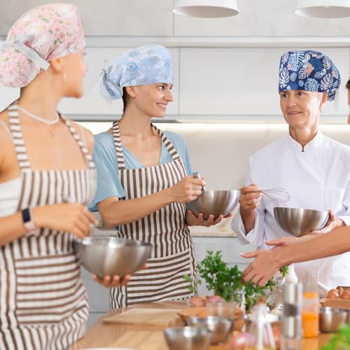 Image of 6 Pcs Scrub Cap Women Adjustable Nurse Cap with Button Bouffant Medical Surgical Hat Sweatband for Gift