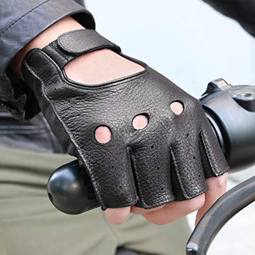 Image of GSG Men's Fingerless Leather Driving Gloves, Half Finger, lambskin | Half Finger Design, Breathable Comfort,Driving, Motorcycle Riding, Racing, Cycling, Daily Wear