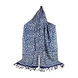 Handmade Indigo Dabu Batik Wax Block Print Rayon Scarf Shawl 24x66 Blue with Fringes