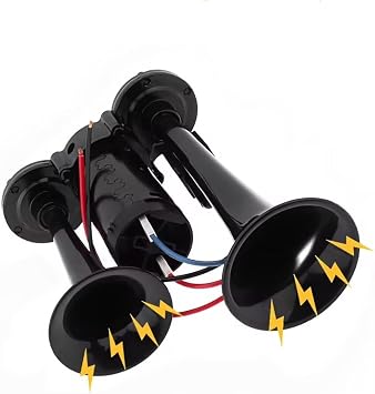 12V Electric Air Horn for Truck, 150DB Dual Trumpets Super Loud Electric Car Air Horn Kit with Compressor for Motorcycle Cars Trucks Pickup Lorries Trains Boats