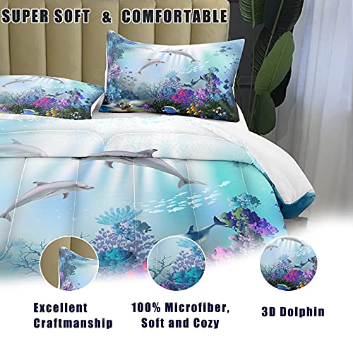 Bodhi Full Boy Bed Set,Dolphin Comforter Set Full Size,Ocean Animal Bedding For Boys Kids,Blue Comforter Set Full,Fish Kids' Comforter Set,Teen Boy Bedding With Pillowcases #TOP3