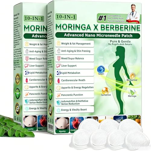 2 Cajas Glorenda Moringa Parches - Parches Moringa X Berberine Para Adelgazar, Moringas 10 En 1 Advanced Nano Microagujas Parche, Parche Natural Metabalance Para Hombres Y Mujeres