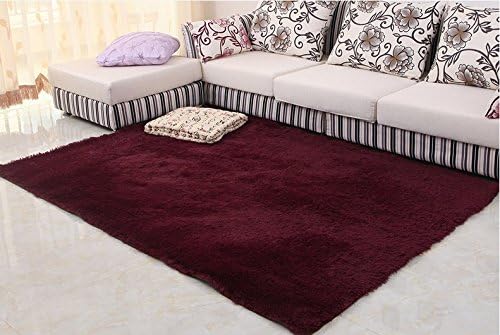 Norson Home Textiles, Super Soft Modern Shag Area Rugs Off-white Living Room Carpet Bedroom Rug Washable Rugs Solid Home Decorator Floor Rug and Carpets (78.7 118.1 inches (200 300 cm), Wine red)