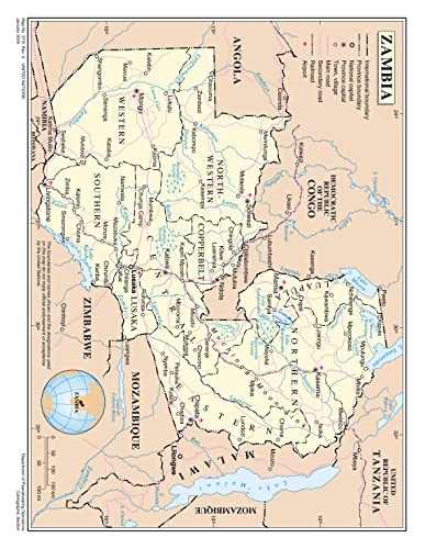 Palmetto Posters 24x31 Laminated Poster: Large detailed political and administrative map of zambia with roads railroads cities and airports