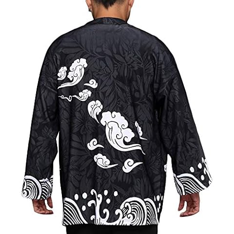 ZooBoo Men Japanese Kimono Cardigan - Chinese Style Japanese Robes Cardigan Feather Knitting Coat - Spring/Autumn (Cloud) Cover