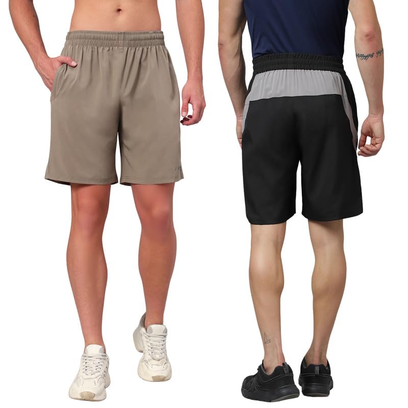 Image of ATICX Polyester Shorts for Men - Quick Dry Lightweight with Zipper Pockets - Gym, Running, Jogging, Training Half Pants for Basketball, Swimming, Badminton, Cycling, Football, Outdoor & Home Wear