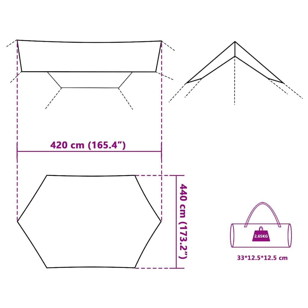 Lona de camping Tarp 420 x 440 cm de tejido Oxford resistente 210D para exteriores, incluye bolsa de transporte, para senderismo, excursiones y accesorios de camping