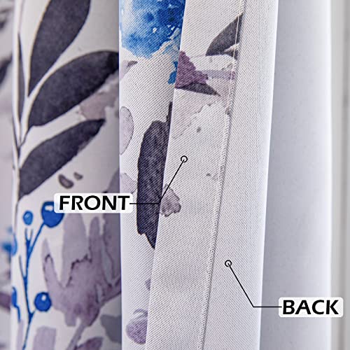 Image of MYSKY HOME Curtains for Bedroom Blue Floral Blackout Curtains 63 inch Long 2 Panels for Living Room Darkening Curtains Thermal Insulated Vintage Painting Flower Leaf Grommet Top Drapess