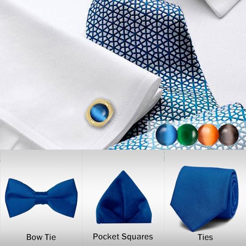 Gemelos para hombre con gema ojo de gato verde miniatura 3