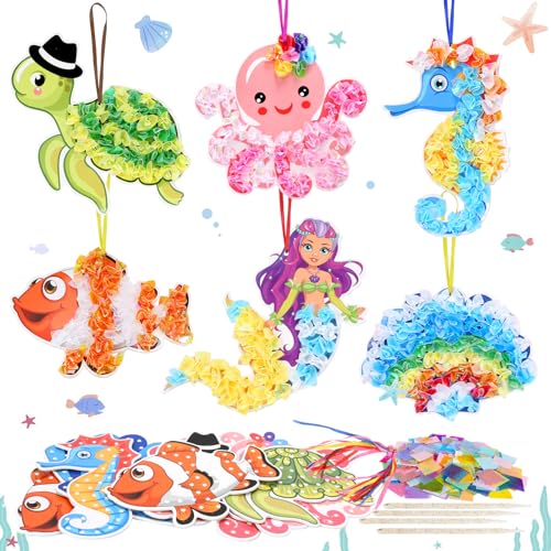 MONCAP 12 St&uuml;ck Meerestiere Bastelset Kinder Meer Basteln Meer Tiere Kreative DIY Ozeantiere Kunsthandwerk Poke Art DIY Toys Sommer Kreativset f&uuml;r Junge M&auml;dchen Kindergeburtstag Meerparty Mitgebsel