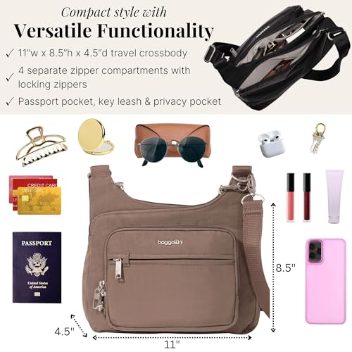 Image of Baggallini Securtex Anti-theft Crossover Crossbody Bag 11 inchw X 8.5 inchh, Rfid, Built-in Wallet, Locking Zippers
