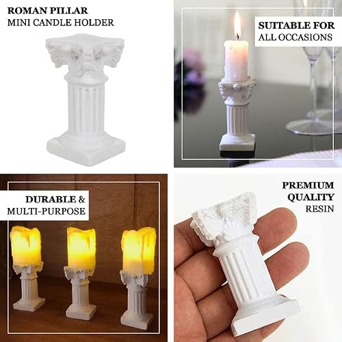 Efavormart 6 Pack | Antique 2.5" White Roman Column Pillar Pedestal Candle Holders, Resin Greek Style Statue Candlestick Holder Stands #TOP3