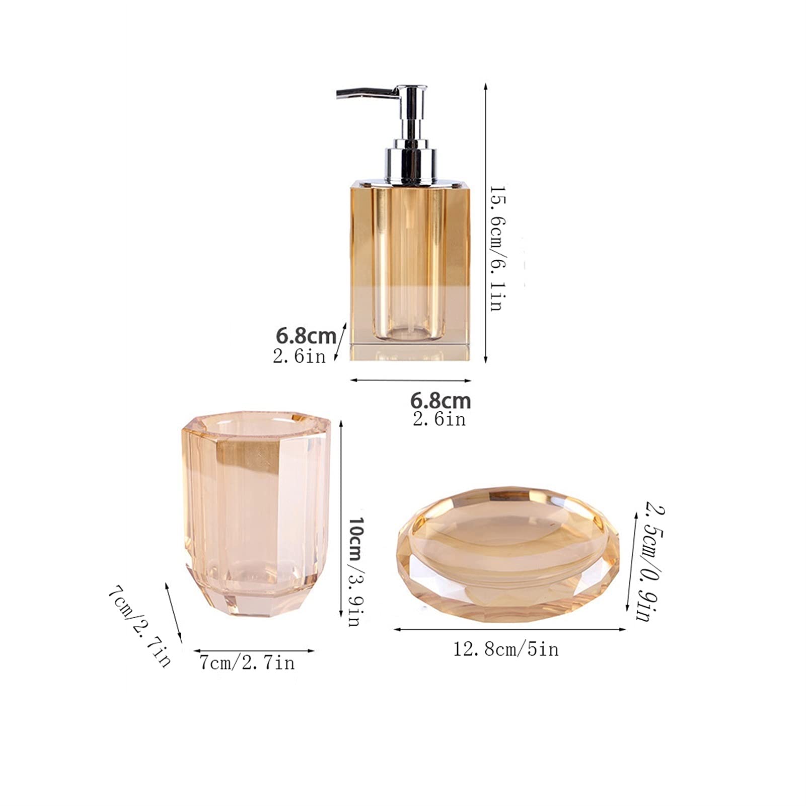 Dispenser di sapone in cristallo ambrato, per coppie, 4 pezzi, per bagno, da appoggio, ornamenti decorativi, set di lavaggio, bottiglia di lozione/collutorio, tazza/portasapone, dispenser per sapone p