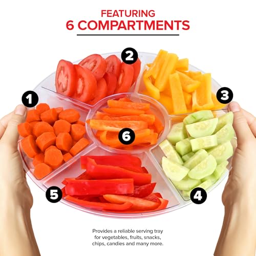 Stock Your Home 2 Pack, 6 Compartment Clear Platter - Heavy Duty Disposable Or Reusable Plastic Fruit & Vegetable Platter - Ideal Veggie Trays For Serving For Party thumb #2