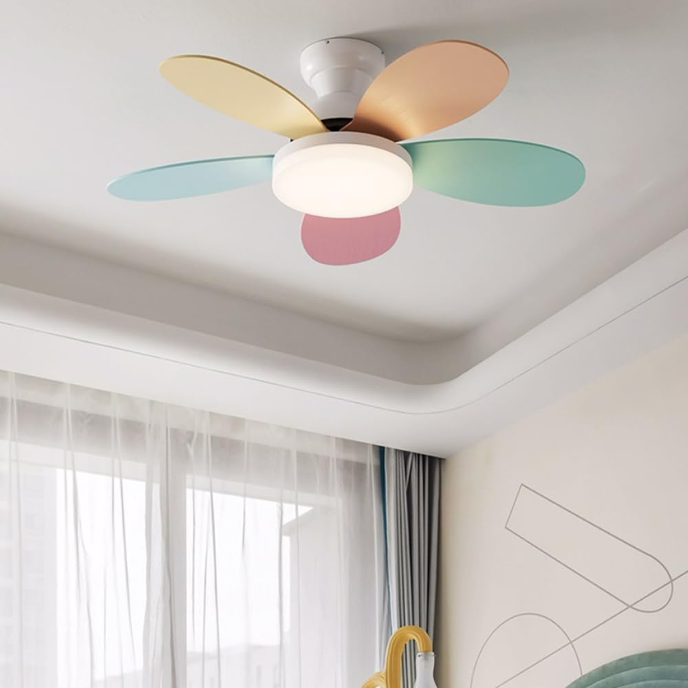 Ceiling Fan Lighting Fixture Ceiling Fan With Light For Bedroom Modern Kids Room Ceiling Fans Lights With 5 Colorful Blades Quiet Ceiling Fan With Remote 6 Speeds Reversible Ceiling Fan For Patio Home