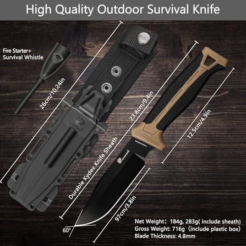 HX-OUTDOORS-Extra-Sharp-Bushcraft-Knife-with-Fire-Starter-Premium-D2-Steel-Fixed-Blade-Survival-Camping-Knife-with-Plastic-Sheath-for-Outdoor-Hiking-Backpacking-Brown