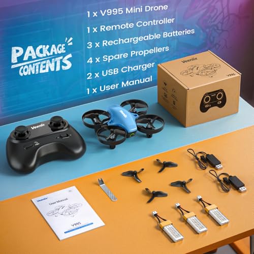 Image of Veeniix V995 Mini Drones for Kids and Beginners,Indoor RC Quadcopter,Small Helicopter Plane with 3D Flips,360 Rotation,Circle Fly,Auto Hover,Headless Mode and 3 Batteries,Gift for Boys and Girls