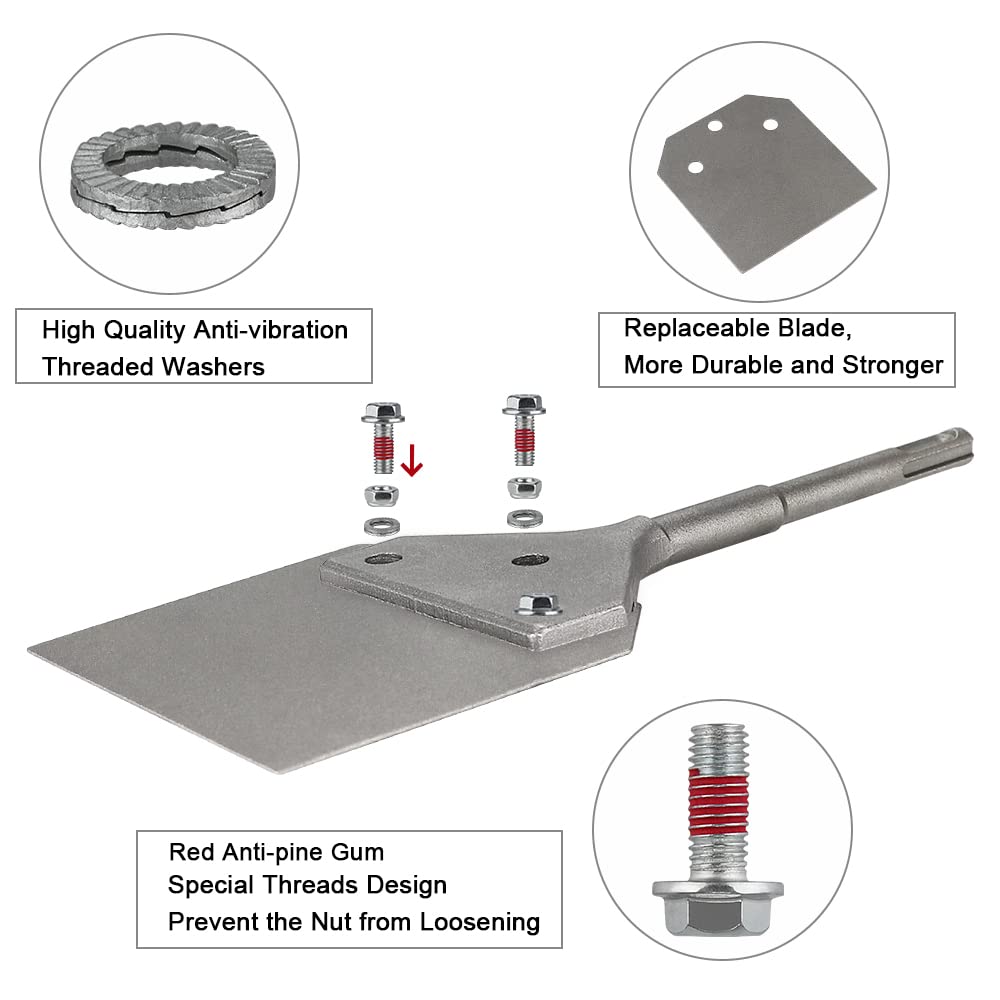 Spachtelmeißel SDS Plus Meißel 250x100 mm, Spachtelmeißel Farbschaber mit 2 Ersatzblätter Klingen für Fußbodenkleber, Teppich, Fliesenkleber, Bodenkleber, PVC-Fliesen