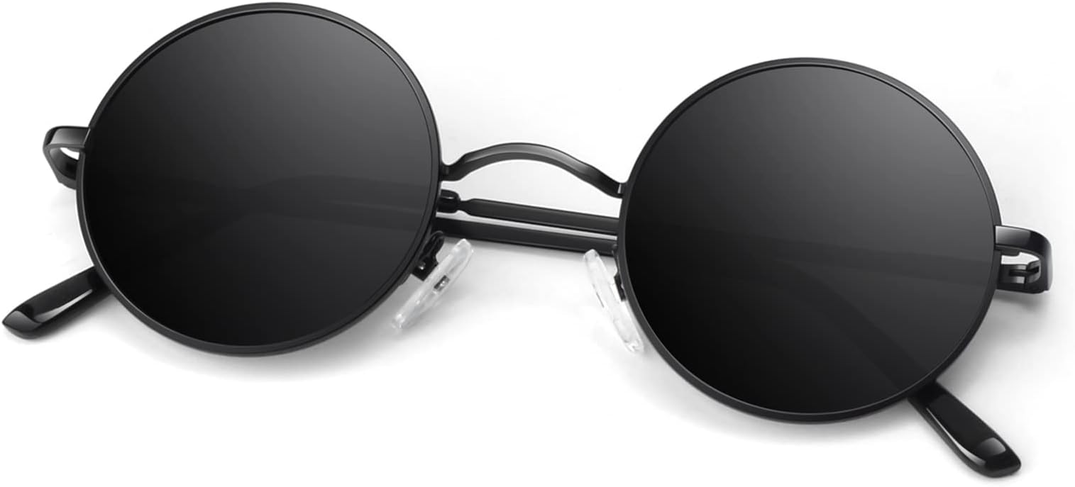 ANZIW Round Polarized Sunglasses Men Women,Retro Metal Hippie Shades with 100% UV Protection