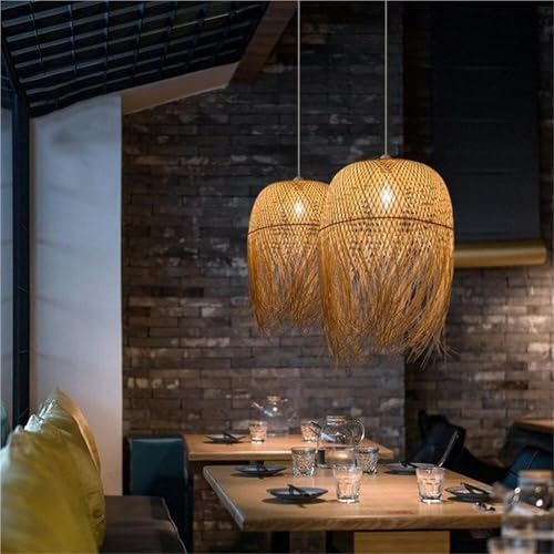 UHKOIXDFGQA Hand Woven Rattan Hanging Lamp Japanese Rattan Lighting Fixture Farmhouse Coastal Wicker Chandelier for Bedroom Dining Room Kitchen Island - Image 4