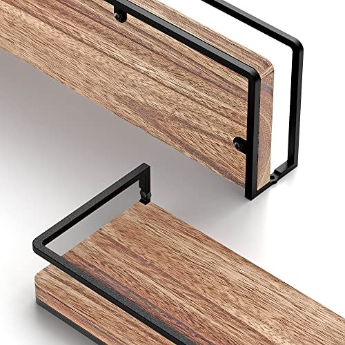 Meangood Meangood Floating Shelves Wall Mounted Set Of 2, Rustic Wood Wall Storage Shelves For Bedroom,Living Room,Bathroom thumb #3