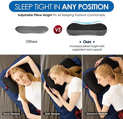 Hikenture Camping Pillow with Removable Cover - Ultralight Inflatable Pillow for Hiking,Backpacking - Upgrade Comfortable Ergonomic Air Pillow for Neck Support - Soft Travel Pillow in Car,Beach,Office